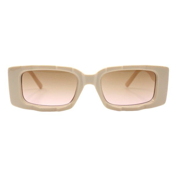 Womens Fashion Sunglasses Rectangular Ridged Frame UV 400 Ivory, Beige Pink | Walmart (US)