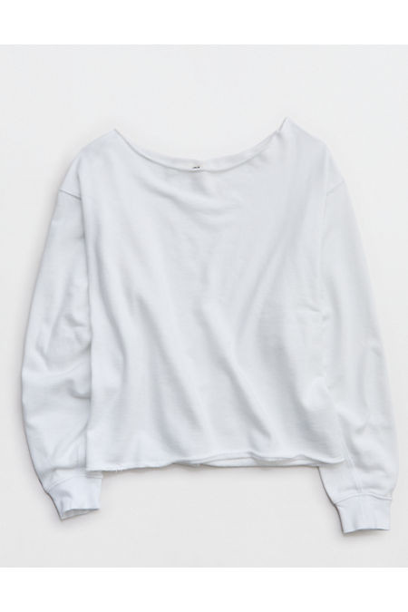 Aerie Alumni Off The Shoulder Sweatshirt Women's White L | Aerie