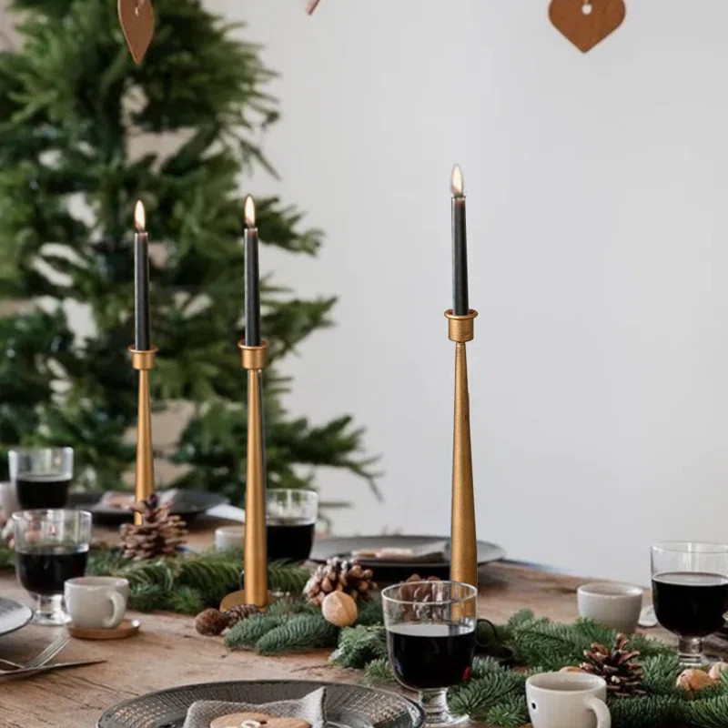 3pcs Antique Brass Iron Taper Candle Holder For Table Decoration | Wayfair North America