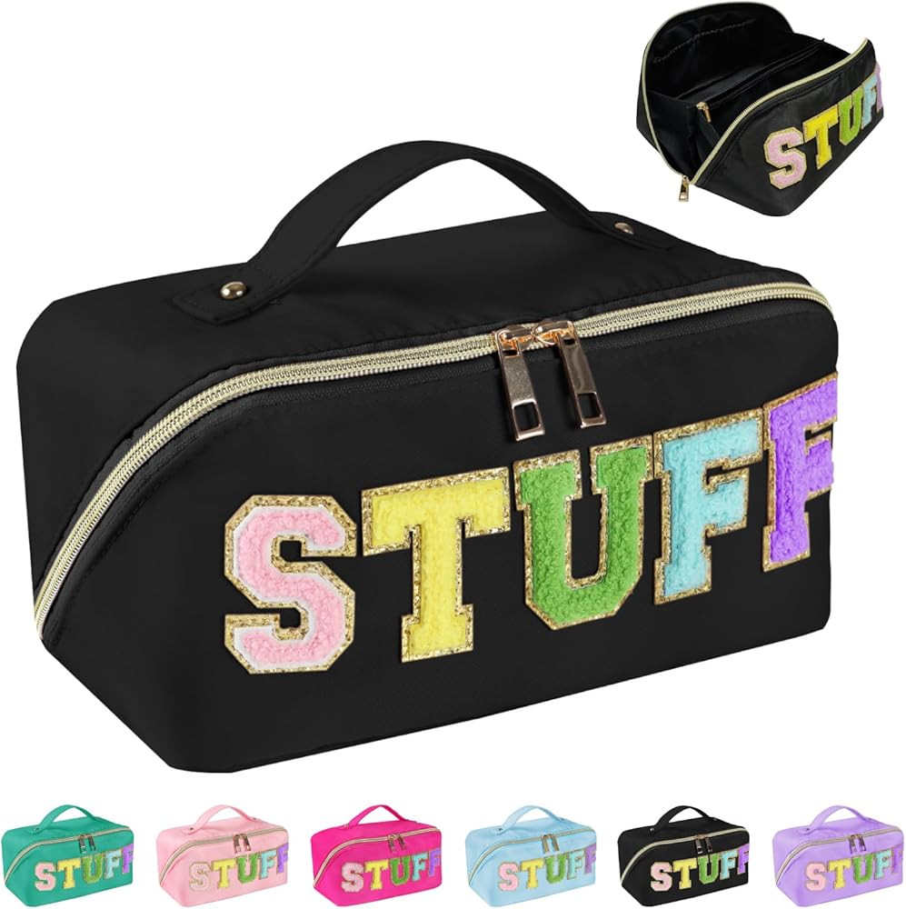 Preppy Stuff Makeup Bag, Stoney Clover Travel Toiletry Bag Chenille Letter Make Up Bags Girls Cut... | Amazon (US)