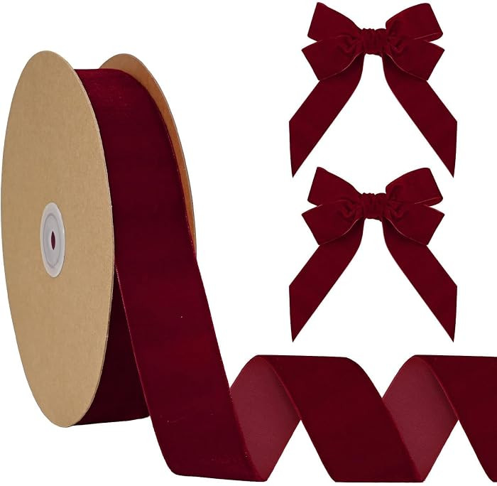Burgundy Velvet Ribbon 1-1/2 inch Velvet Ribbon for Gift Wrapping Christmas Tree Wreath Decoratio... | Amazon (US)