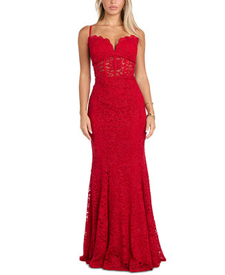 Morgan & Company Juniors' Sleeveless Glitter Lace Gown - Macy's | Macy's