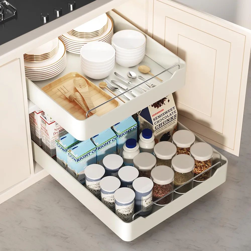 Pull Out Cabinet Organizer Fixed with Adhesive Nano Film, Heavy Duty Slide Out Pantry Shelves, Sl... | Amazon (US)