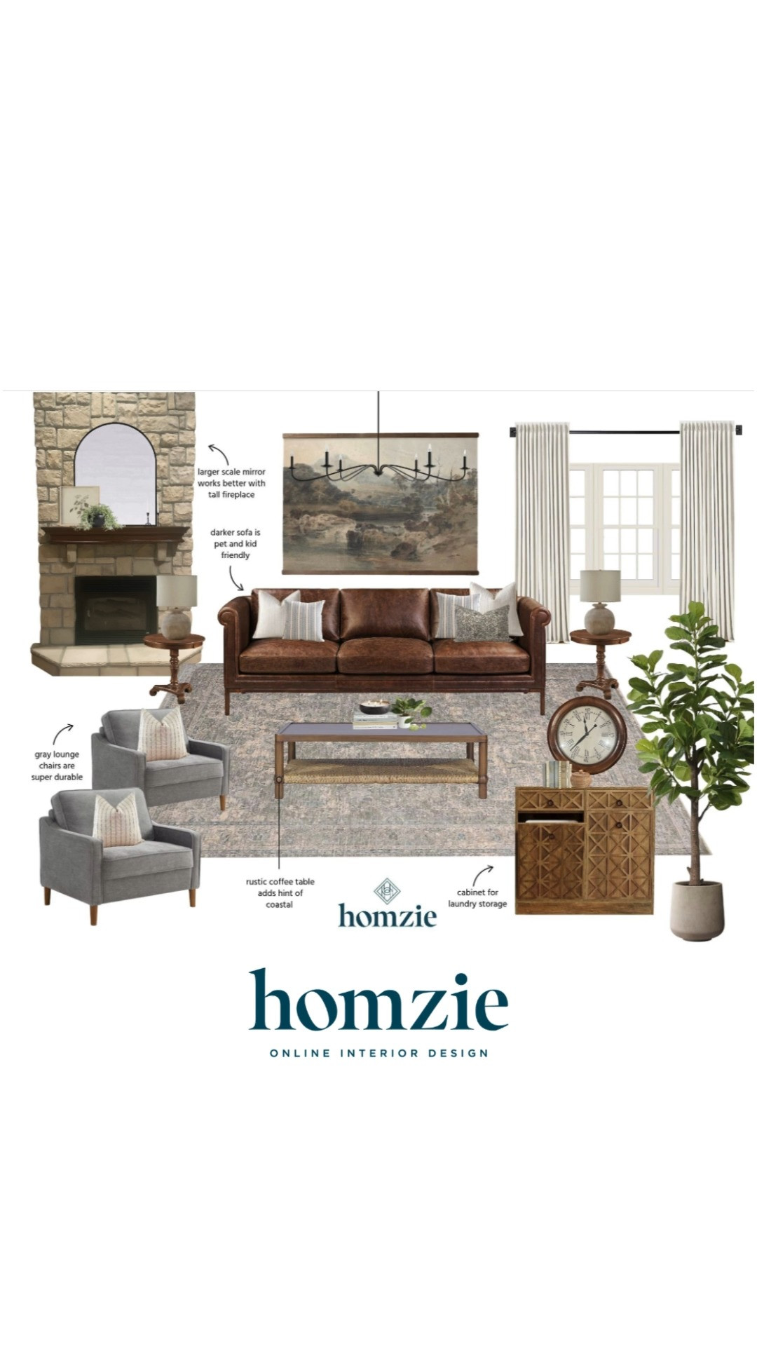 Moody living room design featuring leather sofa, grey accent chairs, floor tree, rug, coffee table, wall art, decor, lighting. etc.

#LTKHome #LTKFinds #LTKFavorites #HomeStyleDaily 

 #LTKHome