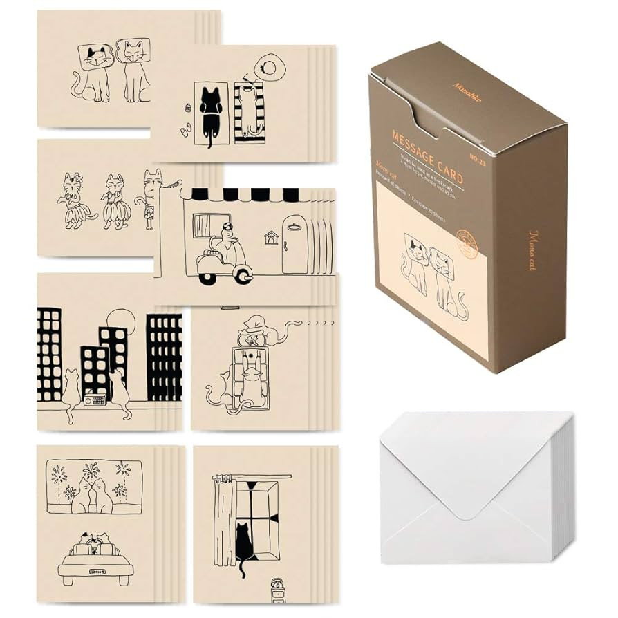 Monolike message card Mono cat - mix 40 cards, 20 envelopes pack, emotional and sophisticated min... | Amazon (US)