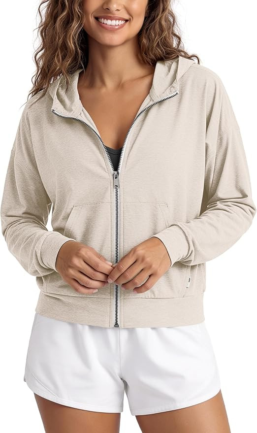 ODODOS Women's Full Zip Hoodie - Ultra Soft odSTRATUM Tech Performance Outfit UPF 50+ Relaxed Hoo... | Amazon (US)