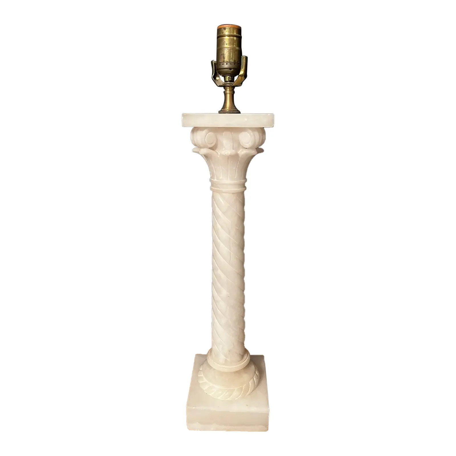 Mid 20th Century White Alabaster Neoclassical Column Lamp | Chairish