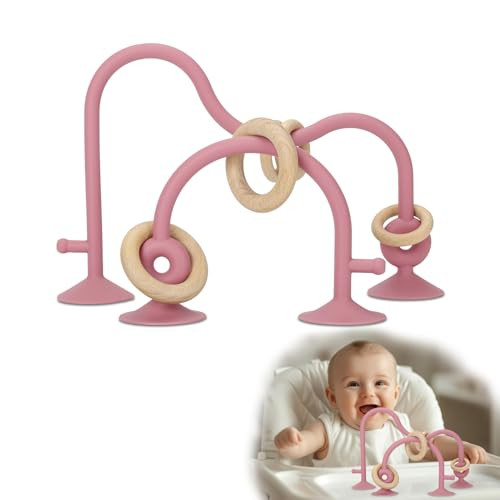 Socub High Chair Toys with Suction Cups for Infant Toddlers 6-12 18 Months, Educational Interactive Toys |Silicone Teething Toy| Parent-Child Table Toy for Baby Boys Girls (Powder Rose) | Amazon (US)