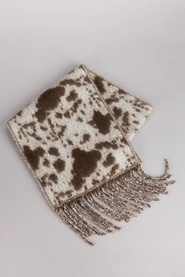 Trend Factor Cow Print Fringe Scarf | Windsor Stores