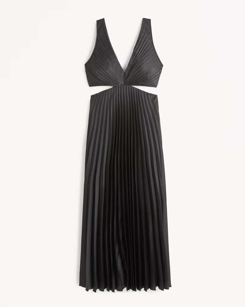 Satin Pleated Cutout Maxi Dress | Abercrombie & Fitch (US)