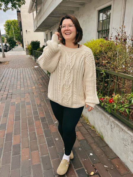 Catch me in this cozy outfit all fall long. Bump and midsize friendly! Size XL sweater, size large leggings. This the the perfect Birkenstock Boston outfit for autumn  

#LTKmidsize #LTKSeasonal #LTKbump