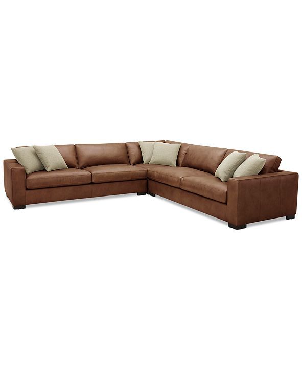 Chelby 3-Pc. Leather "L" Shaped Sectional Sofa | Macys (US)