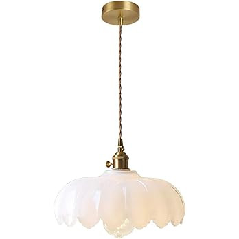 Milk White Glass Pendant Light Fixtures Medium 9.8 Inches Lampshade Gold Brass Finish and Switch ... | Amazon (US)