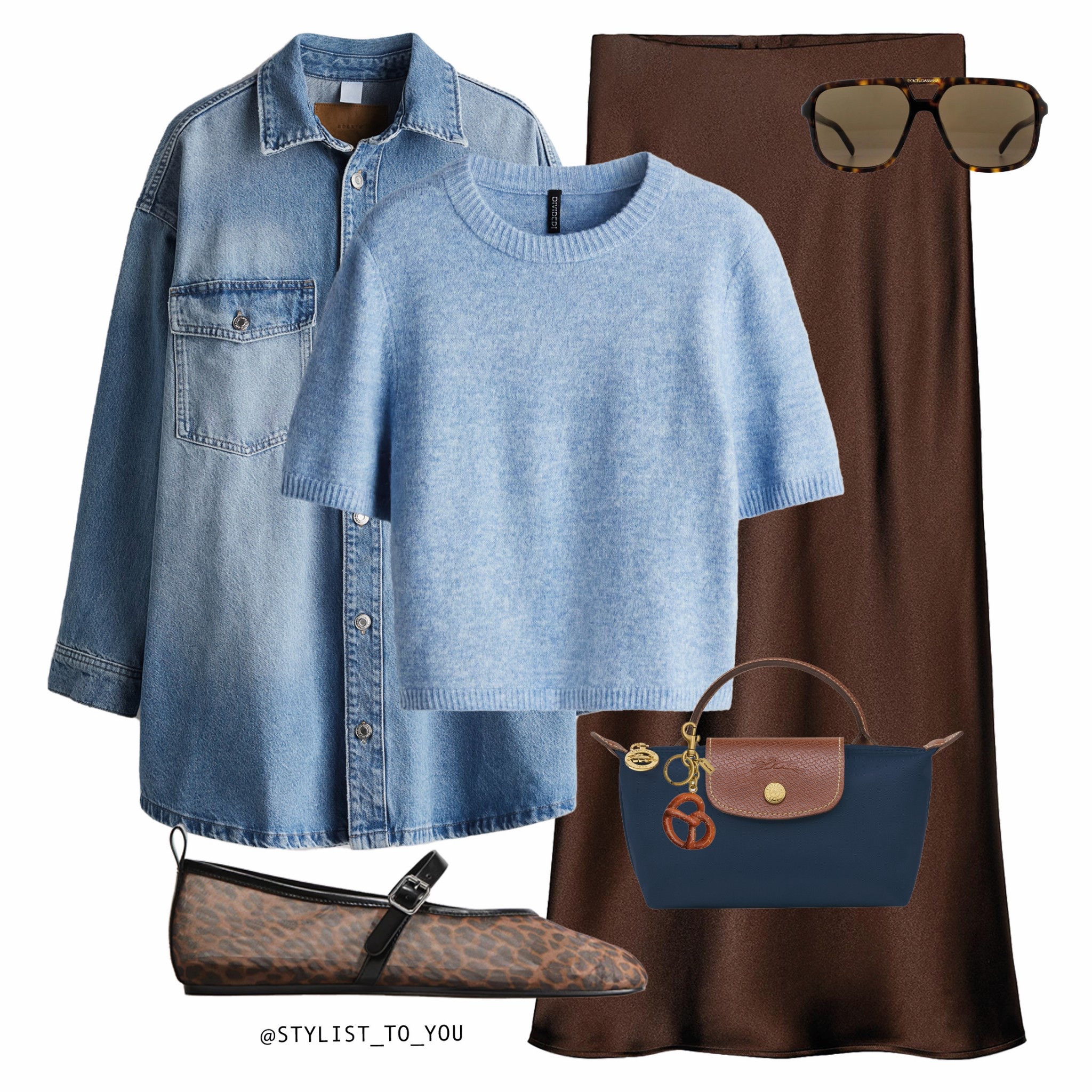 The art of layering: warm brown, cool blue, and just the right amount of chic 🩵🤎

A stylish outfit featuring a light blue short-sleeve knit tee top jumper sweater paired with a brown satin midi midaxi maxi long skirt. Layered with an oversized denim shirt for a casual yet chic look. Accessories include tortoiseshell aviator sunglasses, a Longchamp navy blue handbag with brown leather details and gold charms, and leopard print Mary Jane flats. A perfect mix of neutral and cool tones for an effortlessly stylish ensemble. fashion style outfit inspiration trendy streetstyle chic aesthetic casualwear outfit ideas ootd women’s fashion denim style layers, spring fashion effortless look modern style elegant vibes classy outfit neutraltones stylish comfylook fashion blogger outfit love outfit goals stylish look wardrobeessentials casualchic minimaliststyle timeless fashion outfitinspo denim oversized brownskirt fashiongram fashionlover accessories trendylooks fashiontrends outfitdetails stylish layering coolgirlvibes

#LTKluxury #LTKspring #LTKuk