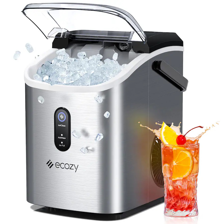 Ecozy - Nugget Ice Maker Countertop with Handle, 33 lbs Per Day with Ice Bags and Scoop - Silver | Best Buy U.S.