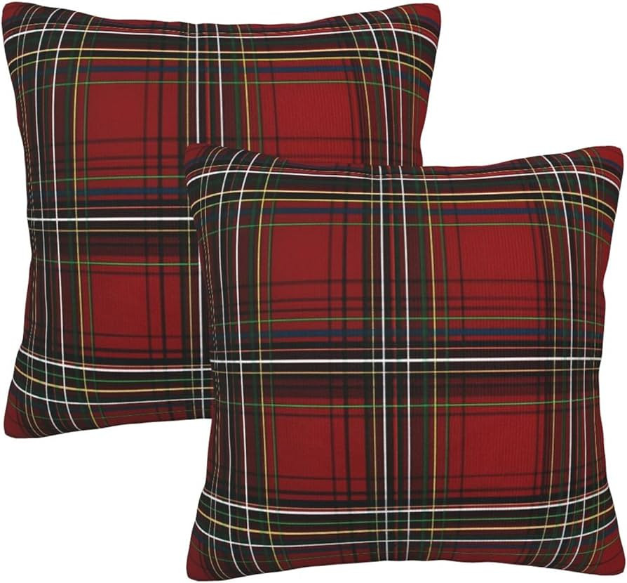 Christmas Pillow Covers Set of 2 18x18 Inch Throw Pillow Covers Red Tartan Plaid Decorative Pillo... | Amazon (US)