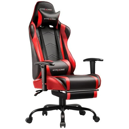 GTRACING Gaming Chair, Ergonomic Office Desk Chair with Lumbar Support, PU Leather, Footrest & Adjustable Headrest, Red | Walmart (US)