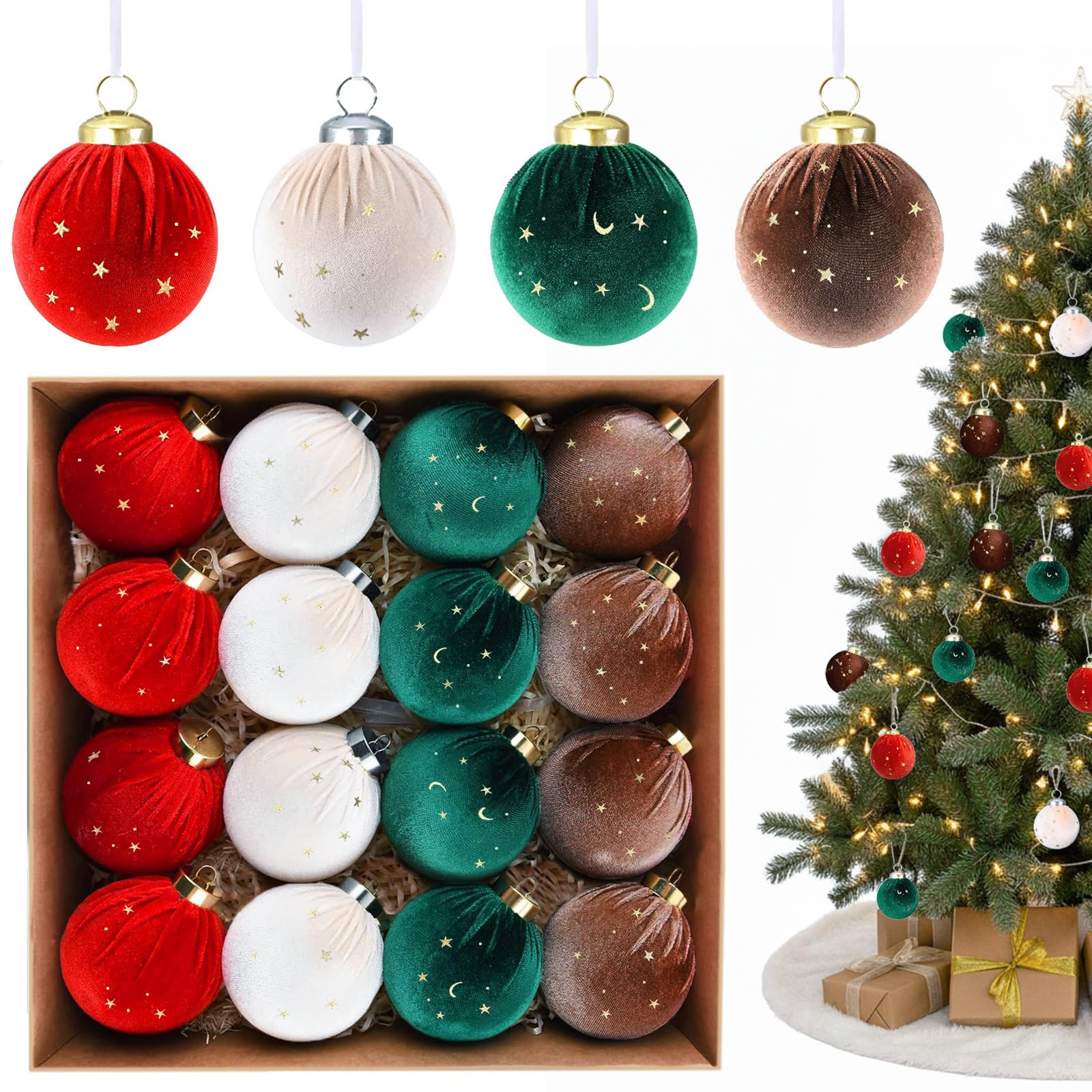 16 PCS Velvet Christmas Ornaments, 2.36" Shatterproof Flocked Velvet Christmas Balls for Xmas Tre... | Amazon (CA)