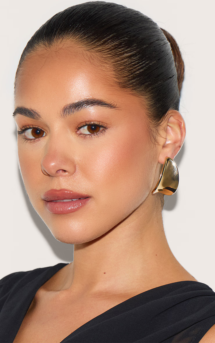 Gold Curve Statement Earrings | PrettyLittleThing US