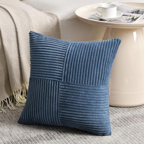 Fancy Homi Dusty Blue Decorative Throw Pillow Covers 20x20 Inch for Living Room Couch Bed Sofa, Rustic Farmhouse Boho Home Decor, Soft Corss Corduroy Patchwork Accent Cushion Case 50x50 cm | Amazon (US)