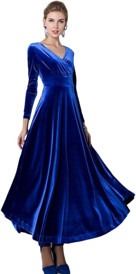 Urban CoCo Women Long Sleeve V-Neck Velvet Stretchy Long Dress | Amazon (US)