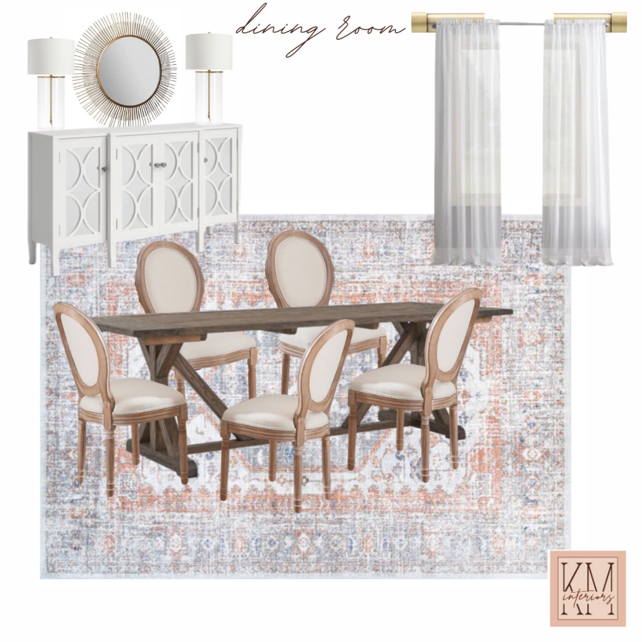 Dining room with white sideboard, what buffet, farm table, French country chairs

#LTKhome #LTKfamily #LTKFind