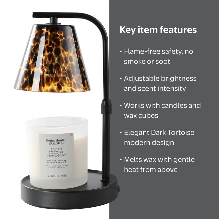 Better Homes & Gardens Glass Wax Melt and Candle Warmer Lamp, Dark Brown Tortoiseshell | Walmart (US)
