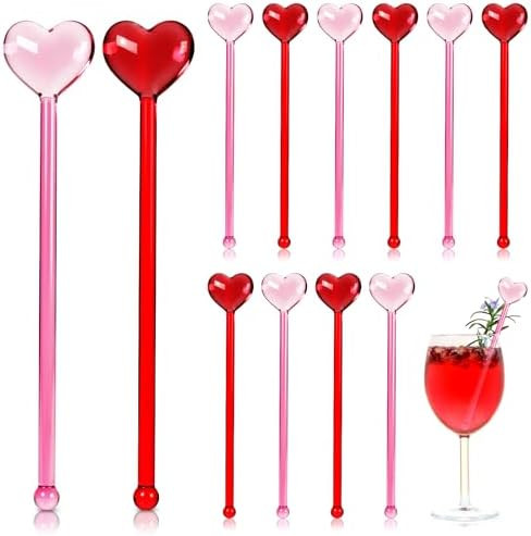 Qinyoung 12 Pcs Heart Glass Drink Stirrers 7 Inch Swizzle Sticks for Cocktails Coffee Reusable He... | Amazon (US)