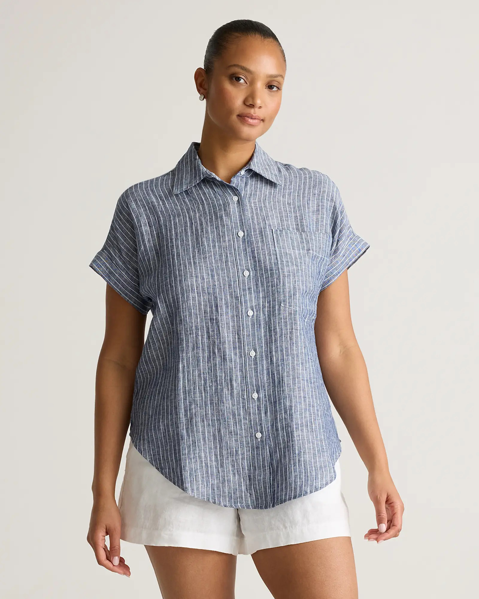 100% European Linen Camp Shirt in Chambray Stripe | Quince