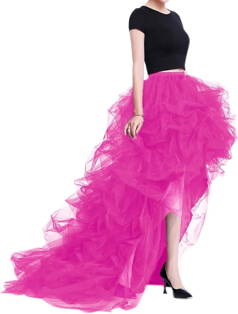 WDPL Women's Long High Low Ruffles Party Tulle Skirt | Amazon (US)