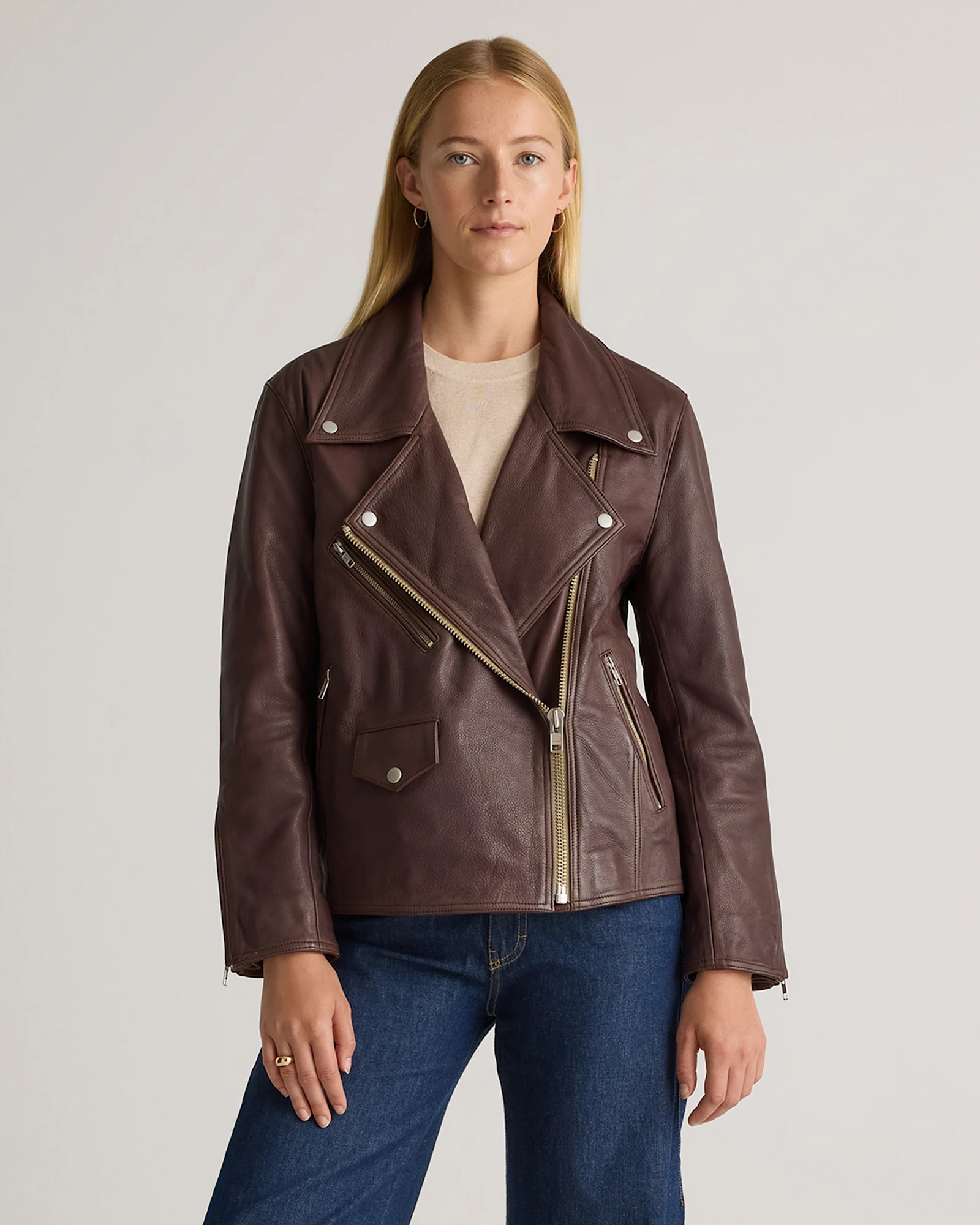 100% Leather Oversized Biker Jacket | Quince