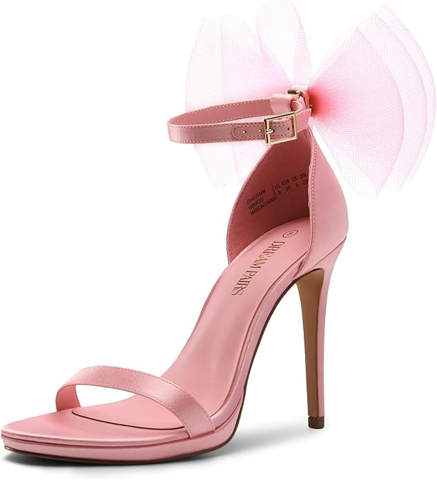 DREAM PAIRS Women's High Heels for Women Adjustable Mesh Bows Stiletto Open Toe Ankle Strap Heele... | Amazon (US)