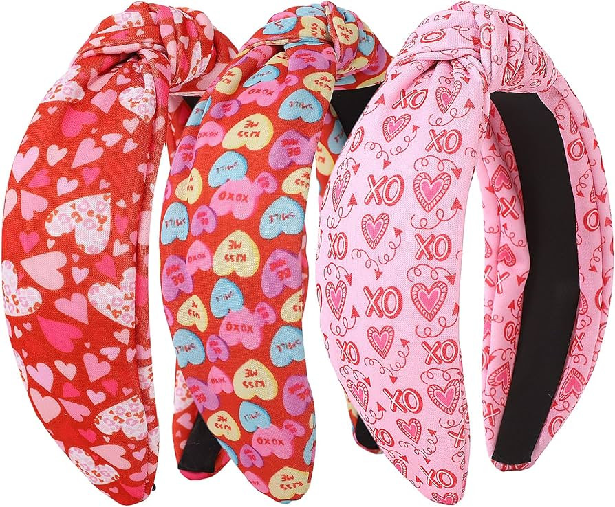 3Pcs Valentine's Day Headbands for Women, Heart Love Holiday Knotted Hair Hoops, Festive Gift Hai... | Amazon (US)