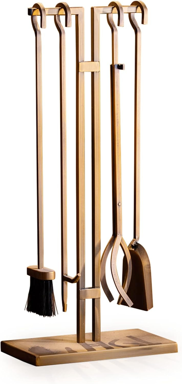 2wayz Fireplace Tools Set, 5 pcs Fireplace Accessories - Brass-Plated Poker, Shovel, Tongs & Brus... | Amazon (US)