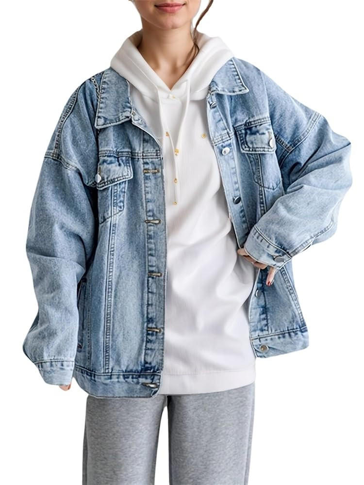 LifeShe Oversized Denim Jacket Women Boyfriend Jean Jacket Trendy Loose Shacket Fall Trucker Coat... | Amazon (US)