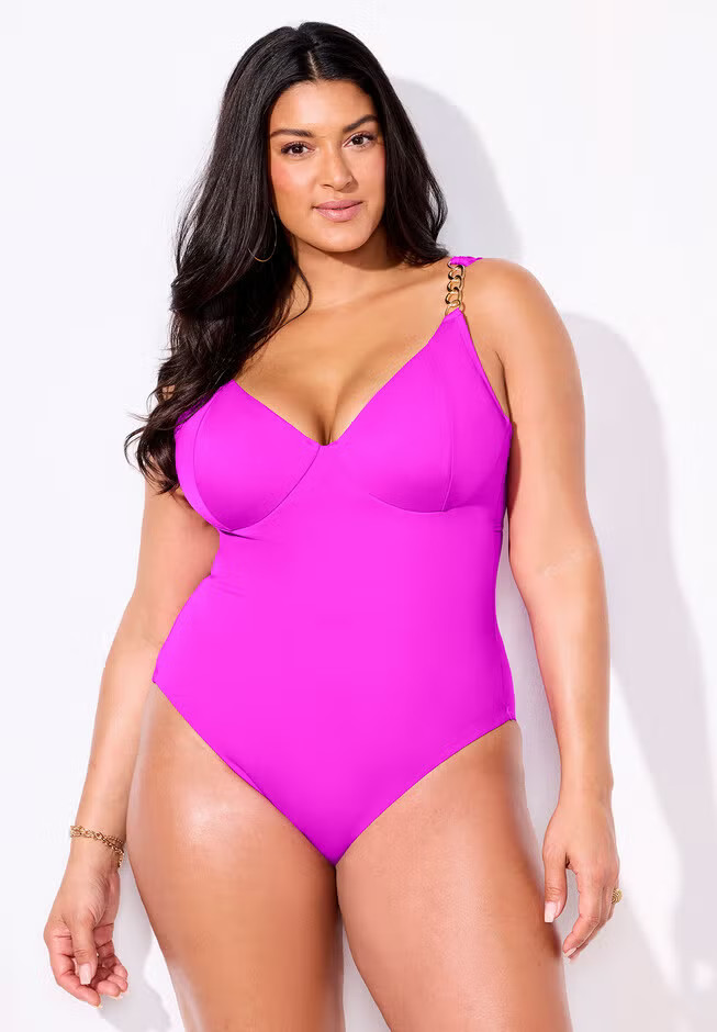Chain Accent Underwire One Piece Swimsuit | Swimsuits For All
