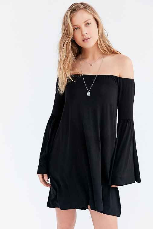 Ecote Knit Off-The-Shoulder Bell-Sleeve Frock Dress,BLACK,M | Urban Outfitters US