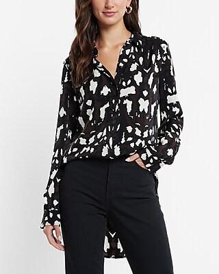 Tunic Pleated Shoulder Animal Print Button Up Shirt | Express