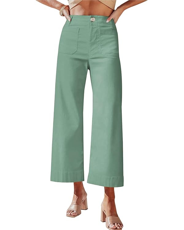 miduo Womens High Waisted Cropped Wide Leg Stretchy Straight Pants Trousers with Pockets | Amazon (US)