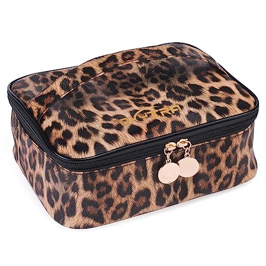 OXYTRA Travel Makeup Bag Leopard Print PU Leather Cosmetic Bag Organizer for Women- Portable Mult... | Amazon (US)