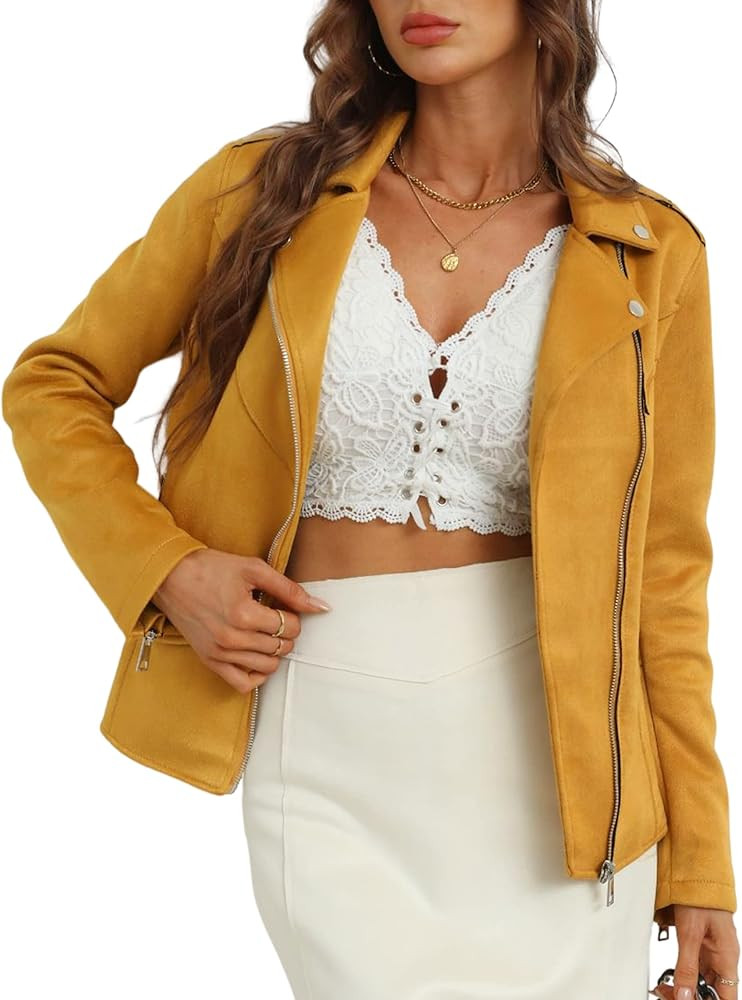 Bellivera Faux Suede Leather Jackets for Women, Spring and Winter Fashion Moto Biker Short Coat | Amazon (US)