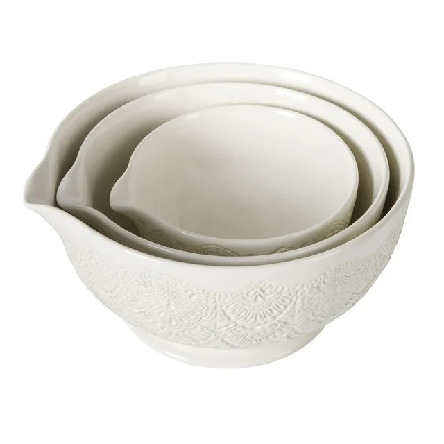 The Pioneer Woman Vintage Lace 3-Piece Ceramic Mixing Bowl Set, Linen | Walmart (US)