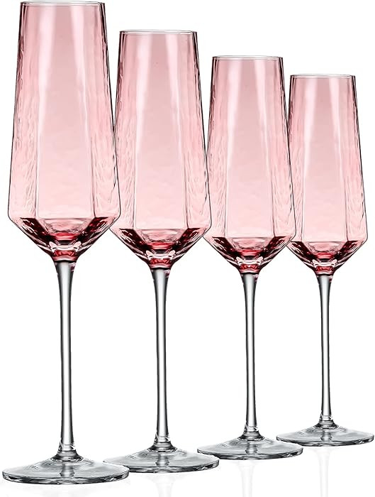 Crystal Champagne Flutes 8Oz Pink Wedding Champagne Glasses Classy Champagne Flutes Elegant Flute... | Amazon (US)