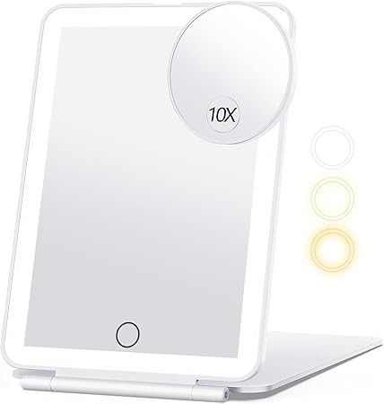 Rechargeable Travel Makeup Mirror with 10X Magnifying Mirror, Vanity Mirror with 80LEDs, 3 Color ... | Amazon (US)