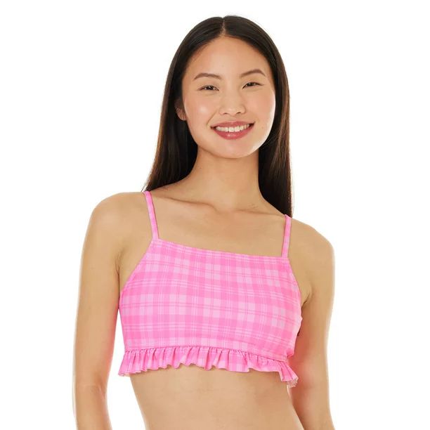 Celebrity Pink Women's Plaid Ruff Tie Back Top | Walmart (US)