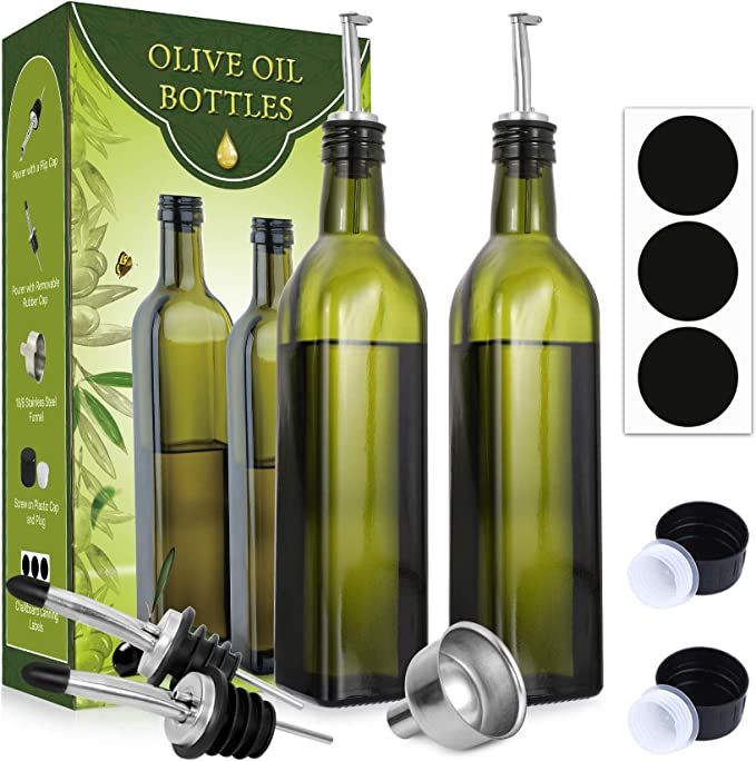 [2 PACK]Aozita 17 oz Glass Olive Oil Dispenser Bottle Set - 500ml Dark Green Oil & Vinegar Cruet ... | Amazon (US)