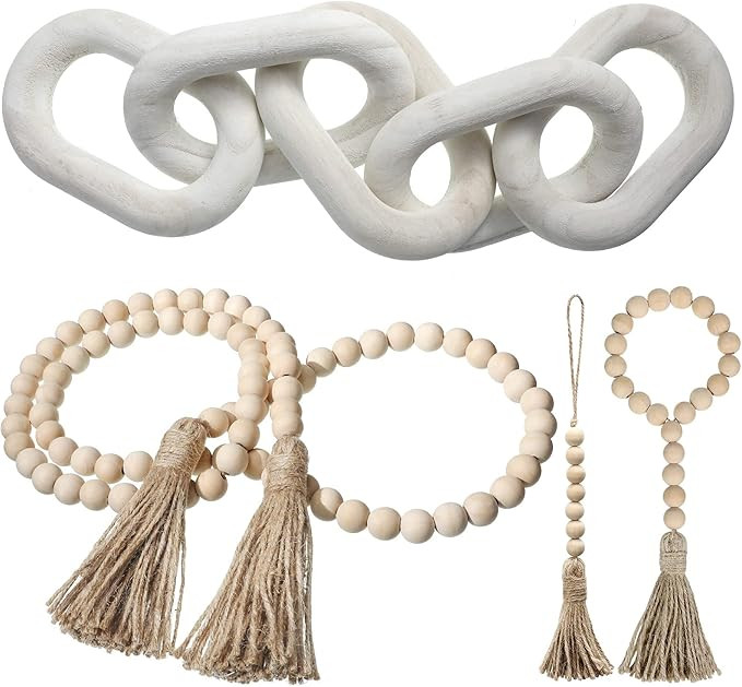 4 Pieces Wood Chain Link Decor Wooden Beads Garland Set Including 1 Piece Wooden Chain Link Home ... | Amazon (US)