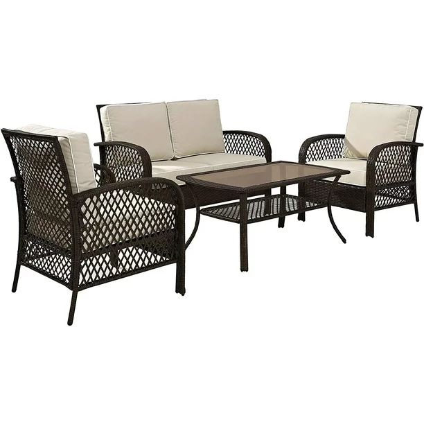 Crosley Furniture Tribeca 4 Piece Outdoor Wicker Seating Set in Brown with Sand Cushions - Lovese... | Walmart (US)