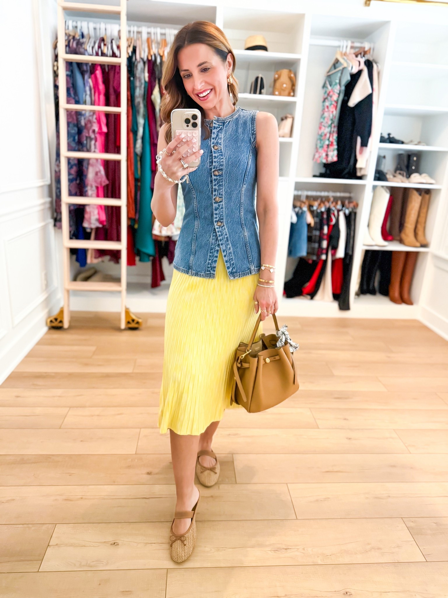 New Target yellow midi skirt in XS m. Denim vest is older, linking similar. Spring outfit. Summer outfit. Elevated casual. Brunch outfit. Picnic outfit. Ballet mules are TTS.

#LTKootd #LTKPetite #LTKgrwm
