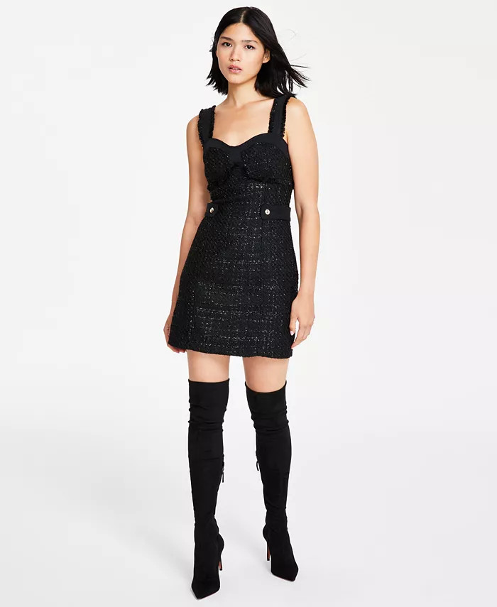 GUESS Women's Clarissa Sleeveless Boucle Tweed Dress - Macy's | Macy's